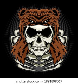 Skeleton and Bear Hat Illustration detailed vector design concept