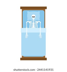 Skeleton in bed. skeleton lies in bed under blanket.