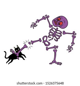 Skeleton and black cat funny for Halloween  illustration vector cartoon