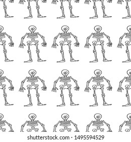 Skeleton black line isolated pattern, halloween theme vector illustration for design and decoration, image