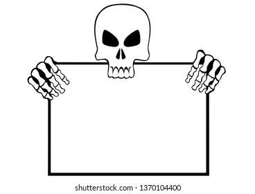 Skeleton with blank form in hand on white background
