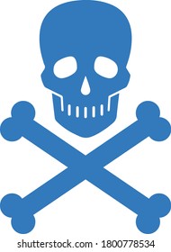 Skeleton, blue skull icon vector