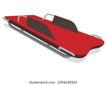 skeleton bobsled sleigh sport, 3D view of red sled, isolated on a white background