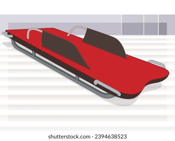 Skeleton-Schlittensport, 3D-Sicht auf Rot Schlitten, auf eisbeeisten Gleisen