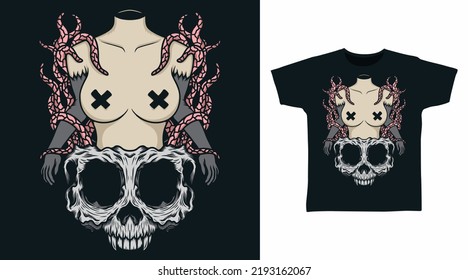 Skeleton with body monster tshirt design concepts