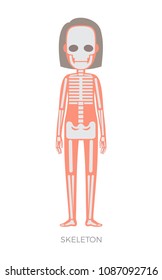 Skeleton body part forms supporting structure of organism, flesh and bones anatomical woman representation headline, isolated on vector illustration