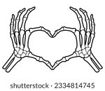 Skeleton bone hand heart shape sign illustrations
