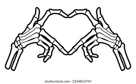 Skeleton bone hand heart shape sign illustrations