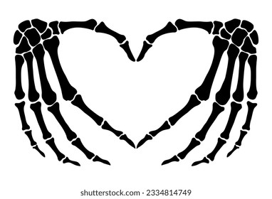 Skeleton bone hand heart shape sign illustrations