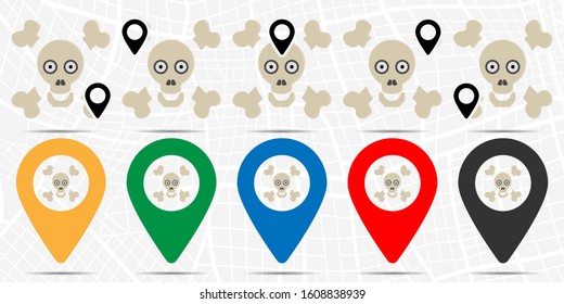 Skeleton, bones, face, color icon in location set. Simple glyph, flat illustration element of halloween theme icons