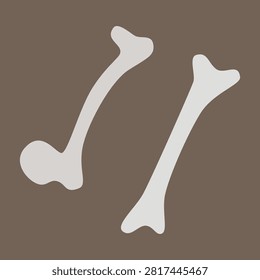 Skeleton bones. Hand drawn vector flat. Remains. Cemetery. Burial of bones. Archaeology. Color illustration.
