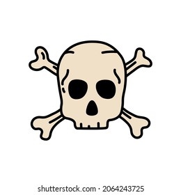 Skeleton with bones. Pirate item sketch. Doodle hand drawn illustration. Vector icon