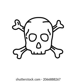 Skeleton with bones. Pirate item sketch. Doodle hand drawn illustration. Vector line icon