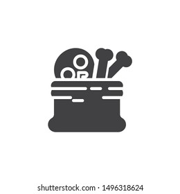 Skeleton bones sack vector icon. filled flat sign for mobile concept and web design. Halloween sack with skulls glyph icon. Symbol, logo illustration. Vector graphics