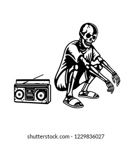 SKELETON WITH BOOMBOX WHITE BACKGROUND