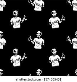 Skeleton bottle of beer seamless pattern