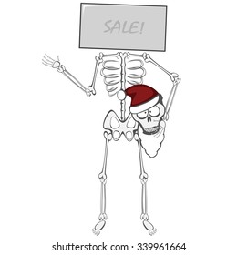 Skeleton Buddy - A beheaded skeleton standing with a LED screen on its neck (in Santa Claus hat)
