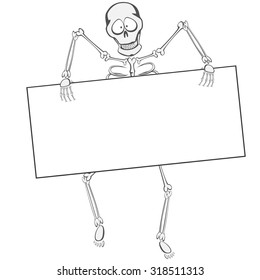 Skeleton Buddy - A funny skeleton is walking towards you like a zombie holding a whiteboard (you can place your text or ad here!)