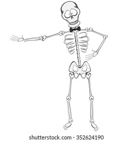 Skeleton Buddy - A skeleton gentleman is inviting and showing the way to you (or offering a product)
