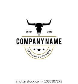 skeleton bull head, bull skull badge emblem label logo design template. vector illustration of bull, cow, buffalo, bison skull