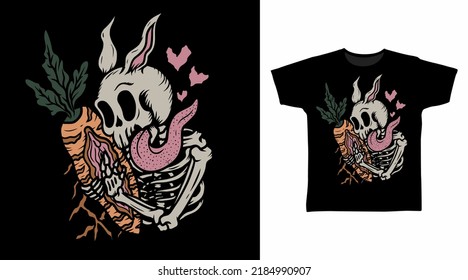 Skeleton-Hase mit Mohrrück-T-Shirt-Design-Konzept