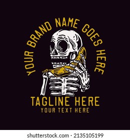 skeleton call up a banana vintage t shirt design template