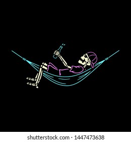 SKELETON CAMPER IN HAMMOCK COLOR BLACK BACKGROUND