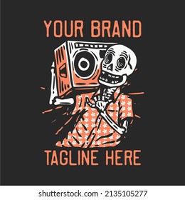 Skeleton Carrying Huge Speaker Vintage T Shirt Design Template