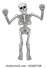 Skeleton cartoon character waving both hand