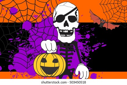 skeleton cartoon halloween background in vector format very easy to edit