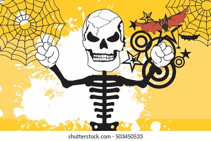 skeleton cartoon halloween background in vector format very easy to edit