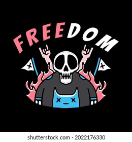 Skeleton and cat freedom illustration. Vector graphics for t-shirt prints and other uses.