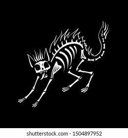Skeleton of a cat. Halloween illustration. Isolated on a black background.