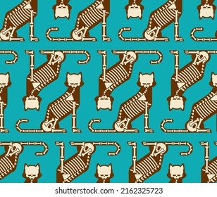 Skeleton cat pattern seamless. Cat skull and bones background. Baby fabric ornament