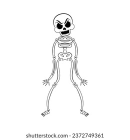 Skeleton Character of Hallowen Isolated Retro Cartoon Vector