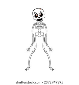 Skeleton Character of Hallowen Isolated Retro Cartoon Vector