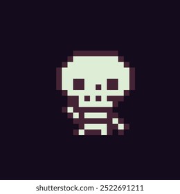 Skelettzeichen, Totenkopf-Pixel-Kunstsymbol einzeln auf weißem Hintergrund, Vektorgrafik. 8-bit sprite.Design Aufkleber, Logo, mobile App, Stickerei.