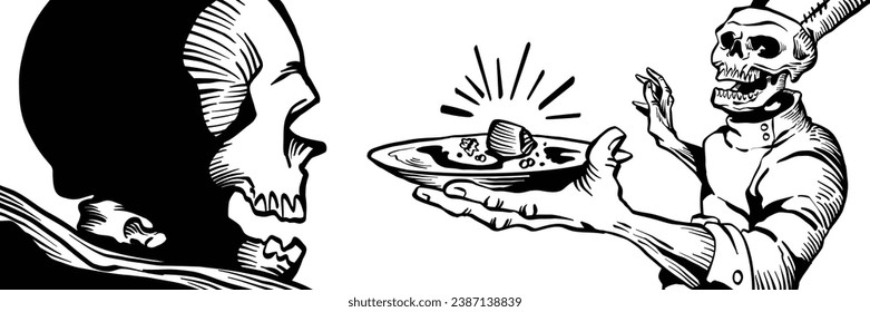 Skeleton chef with his best dish tattoo design