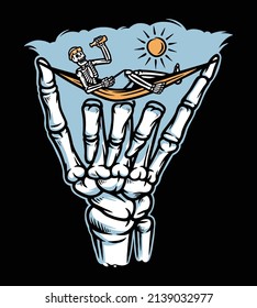 skeleton and chill hand sign illustration