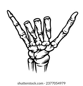 skeleton chill hand sign line illustration