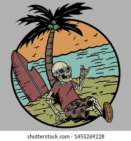 skeleton chilling with cocktail Summer and beach