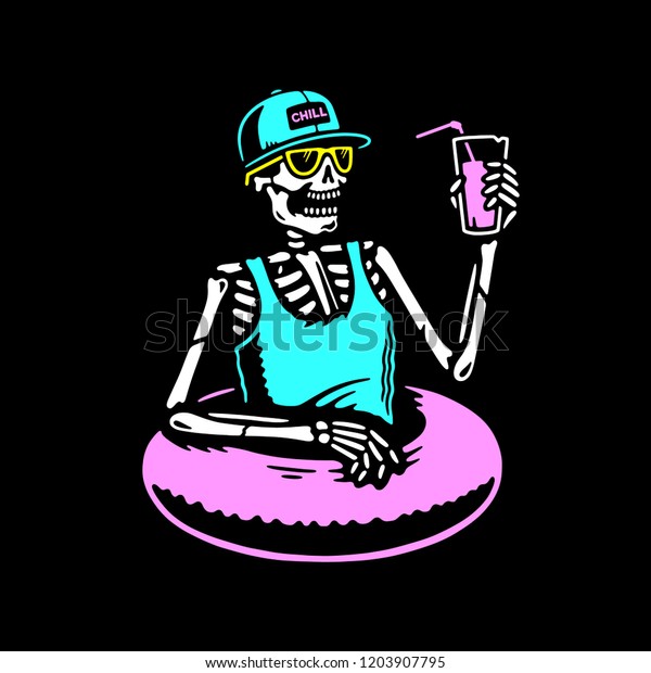 Skeleton Chilling Cocktail Swim Ring Multicolor Stock Vector (Royalty ...