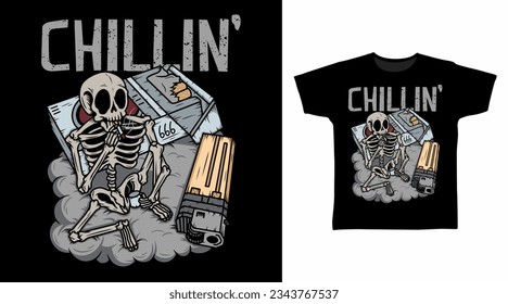 Skeleton with cigarette t shirt and apparel design concepts