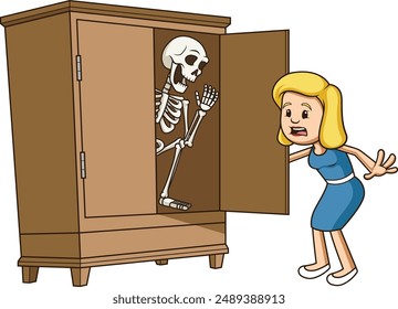 Skeleton in the closet popular saying vector illustration