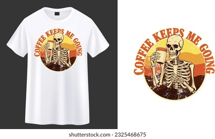 skeleton with coffee t-shirt design