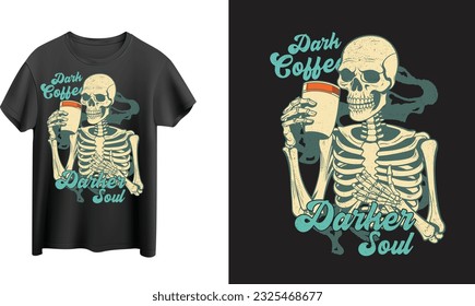 Skelett mit Kaffee-T-Shirt-Design