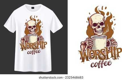 skeleton with coffee t-shirt design