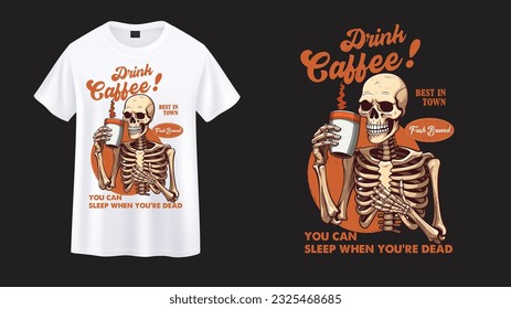 esqueleto con diseño de camiseta de café