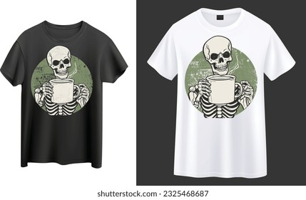 skeleton with coffee t-shirt design