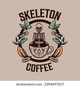 skeleton with coffee vector logo design